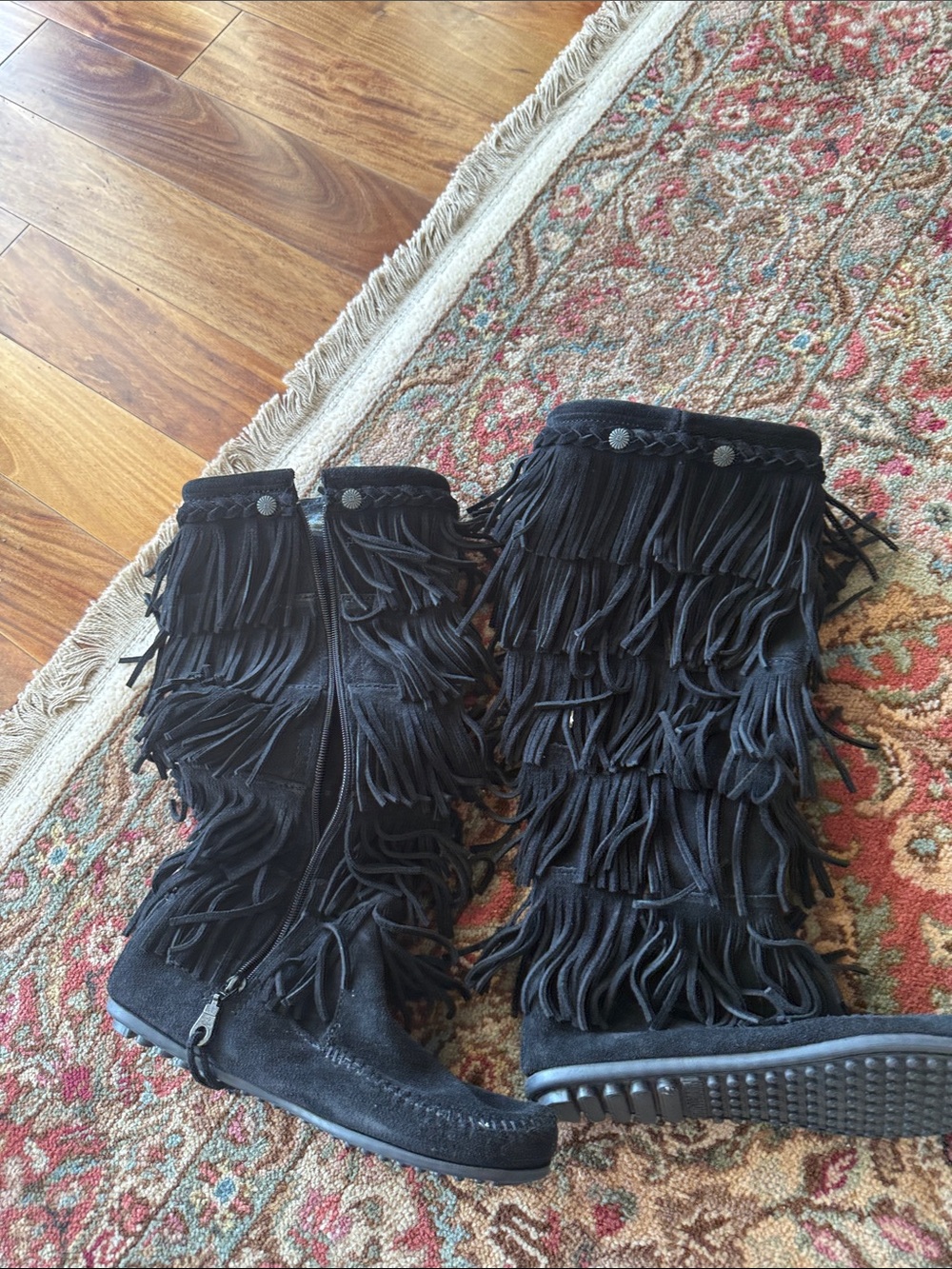 Minnetonka Black Suede Over-the-Knee Fringe Boots - Picture 4 of 6